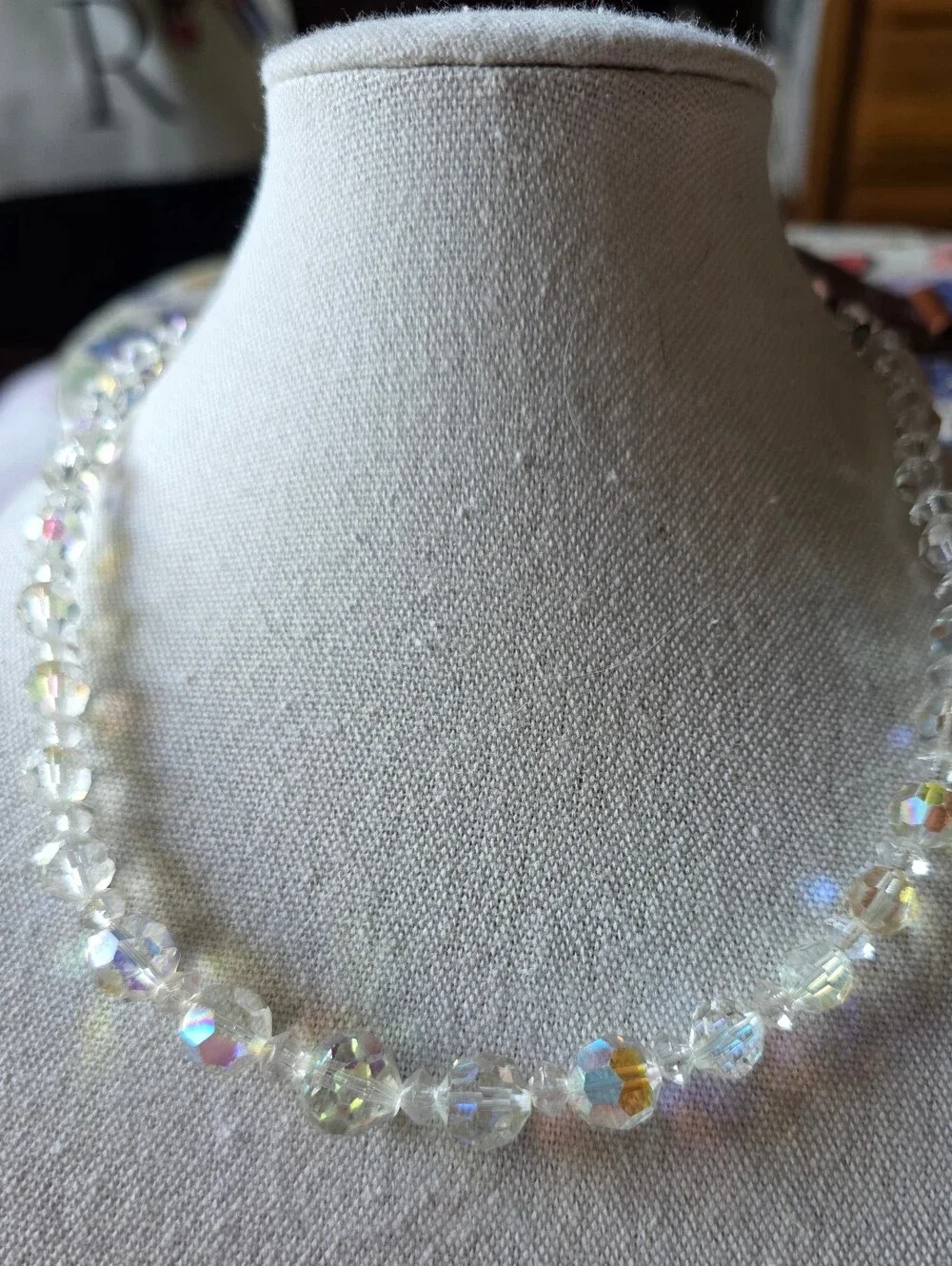 Vintage 1950s Aurora Borealis Faceted Crystal Bead Graduated Necklace